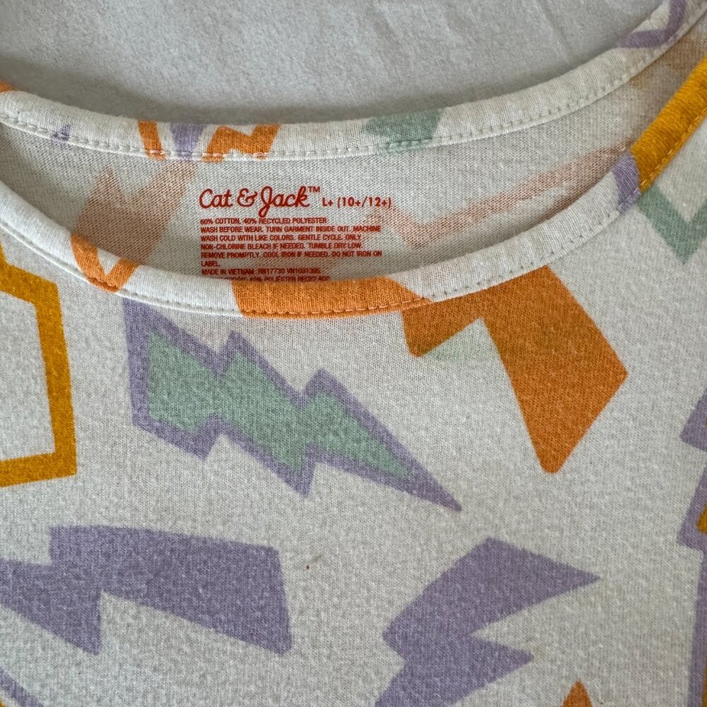 Like New Cat & Jack Kids Girl's Graphic Printed Dress, White Bolt Print Sz L+ - Picture 3 of 6